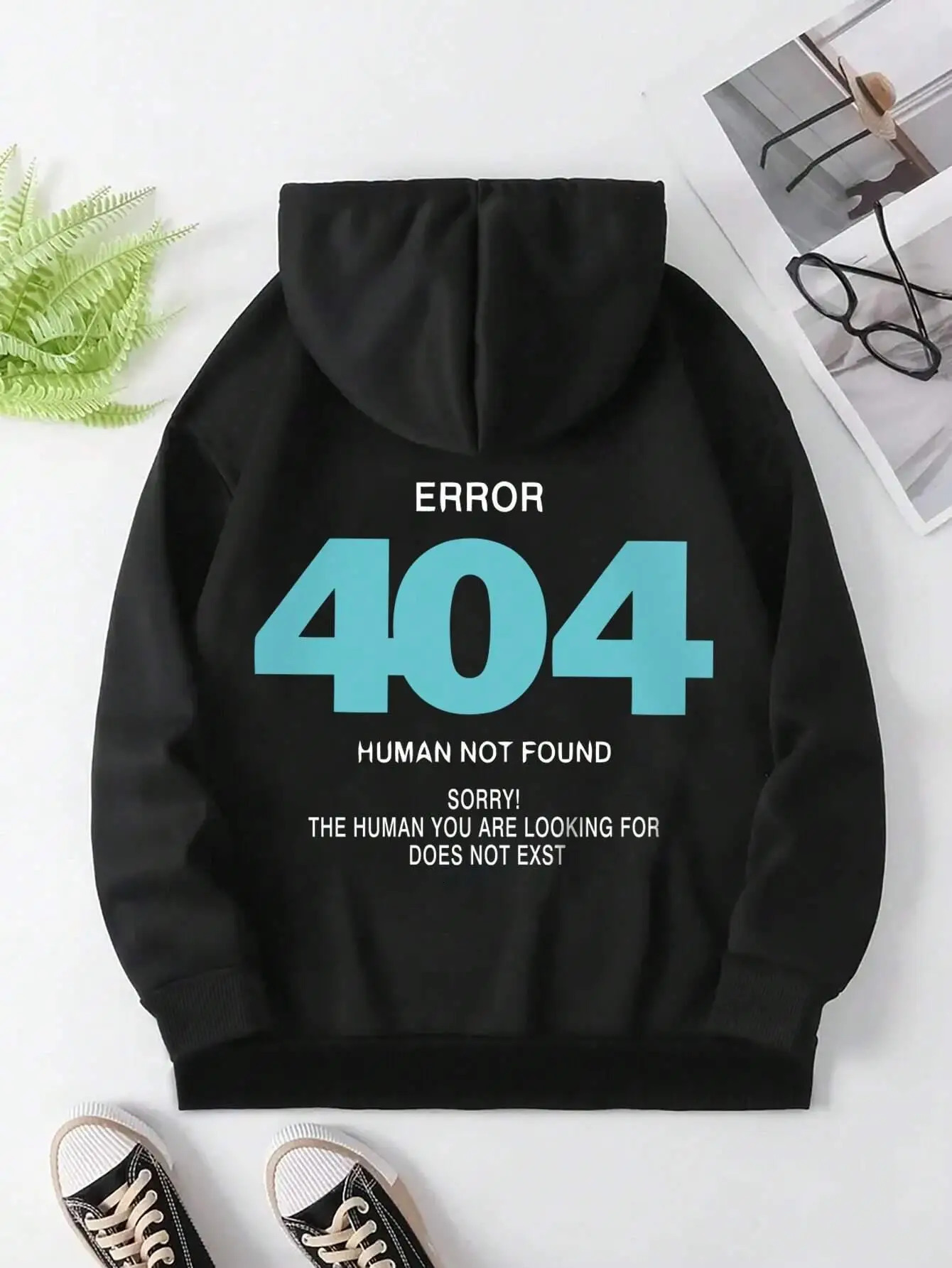 Womens sports shirt error 404 human not found. Sorry for printing hoodie wool long sleeved oversized clothing hip-hop street zipper 241202