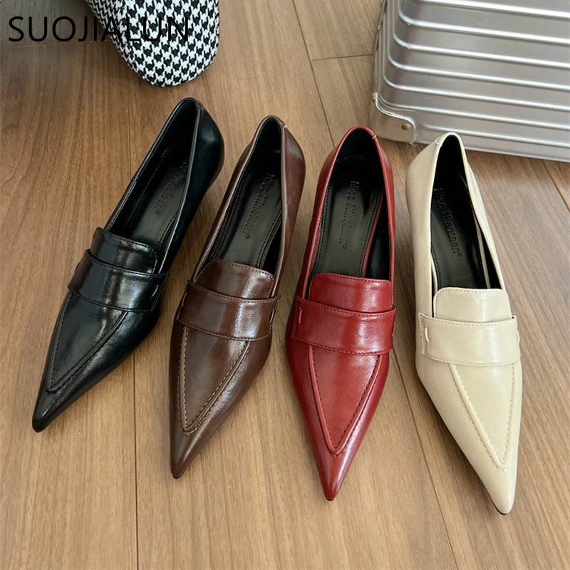 SUOJIALUN Autumn Women Pumps Shoes Fashion Pointed Toe Slip On Ladies Elegant Single Shoes Thin Low Heel Dress Pumps Shoes 241209