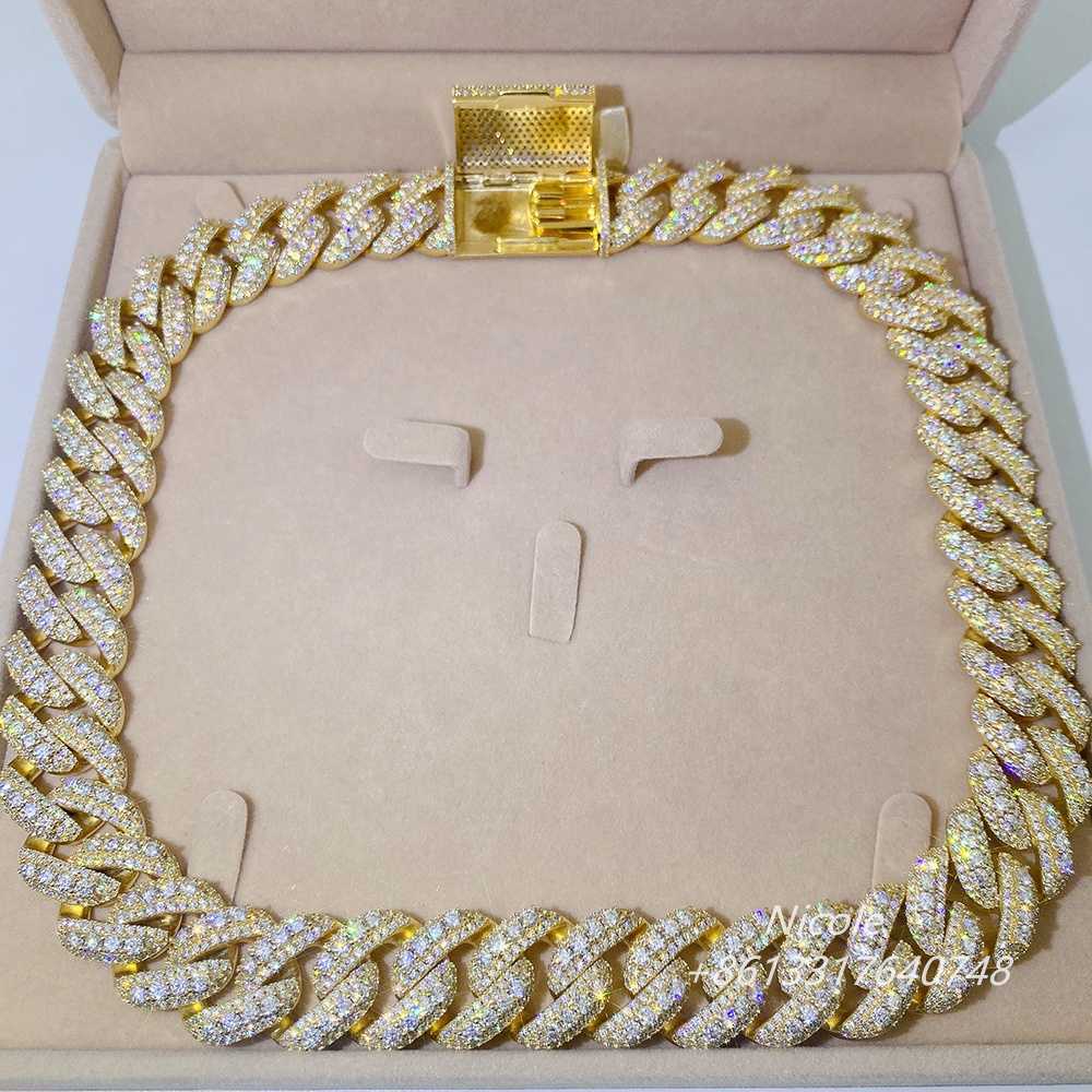 Hip hop iced out 3 rows gra certificate vvs moissanite fine jewelry necklaces miami silver mens 20mm cuban link chain