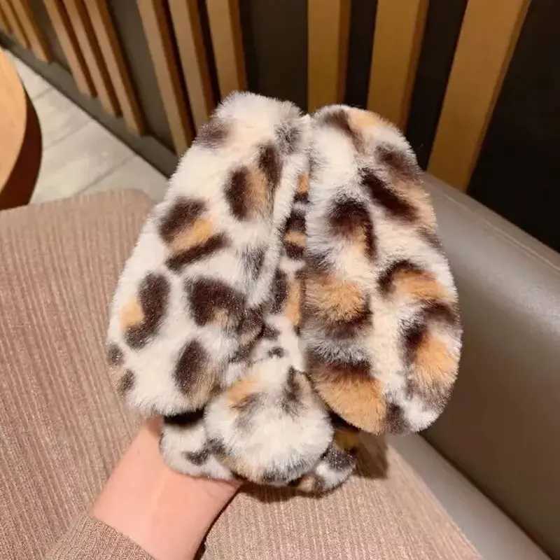 Hot Sale Warm Winter Leopard Printed Rabbit Plush Soft Case iPhone Case 16 15 14 13 12 11 Pro XR XS Max 7 8 Plus Soft Phone Y2K Cover T241209