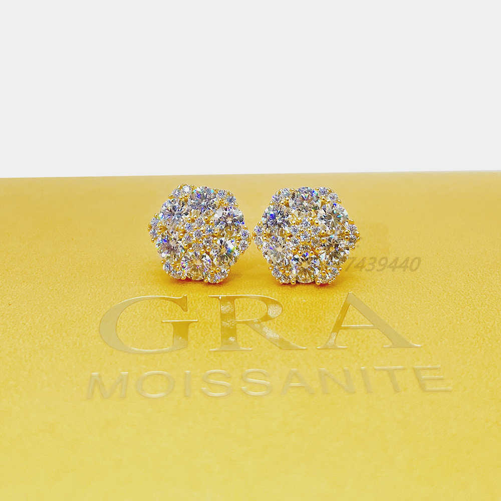 hip hop style iced out s925 with moissanite jewelry moissanite stud earring flower hip hop jewelry iced out earring