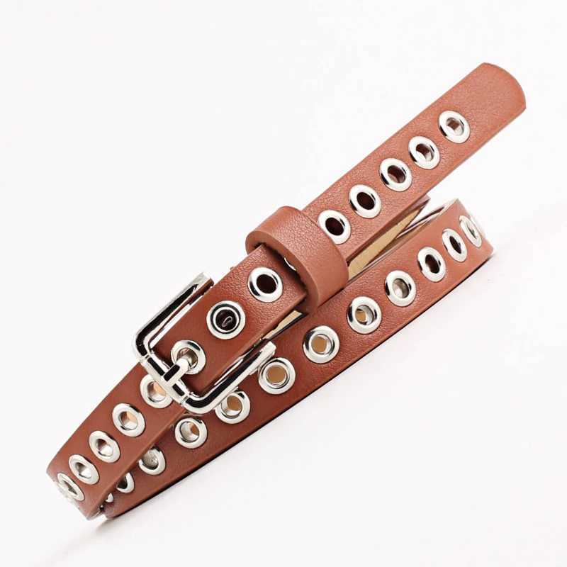 Wendai Punk Cool Metal Buckle Adjustable Double Eyes Grmet Leather Fashion Belt Jeans Dress Perforated Belt X2412092