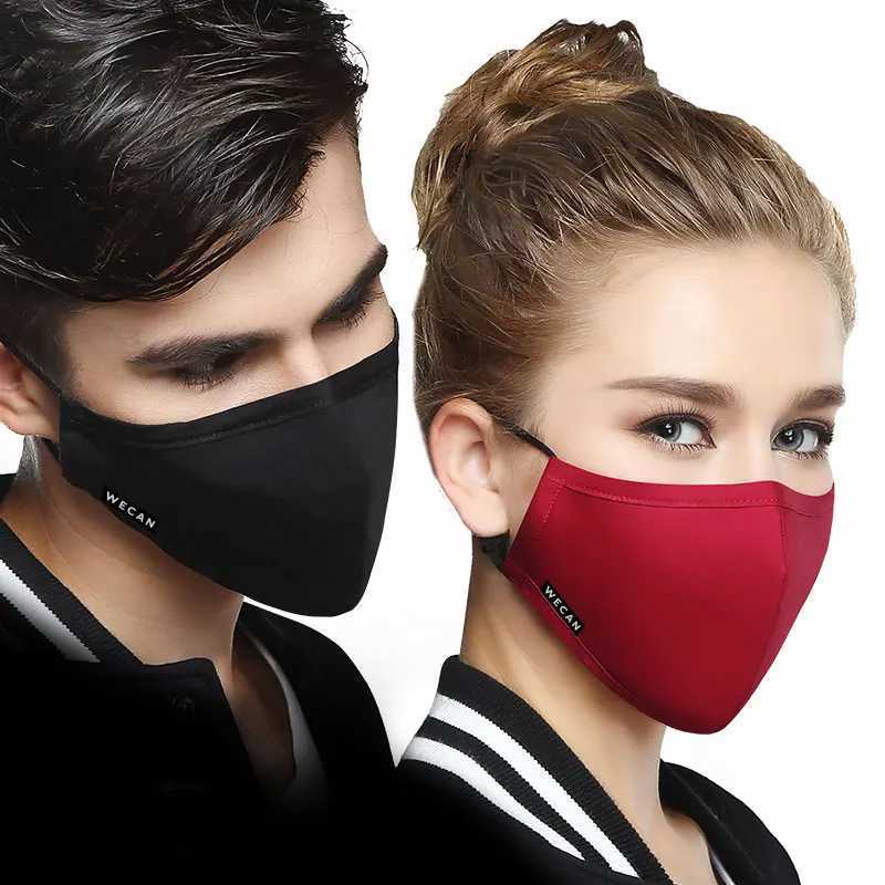 Kpop Cotton Black Mask Mouth Face Mask Anti Dust Mask with 2pcs Activated Carbon Filter Korean facemask Washable Face MaskXJ241209