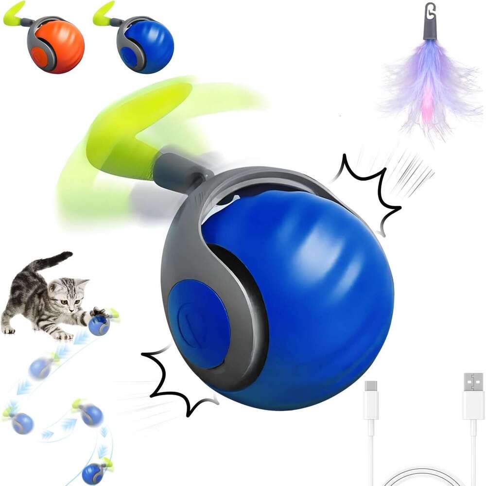 2.0, Speedy Toy, Balls, Automatic Moving Balls for DogToy Ball, Self Rolg Smart Toy Ball Interactive Cat Toys with Tail (Blue)