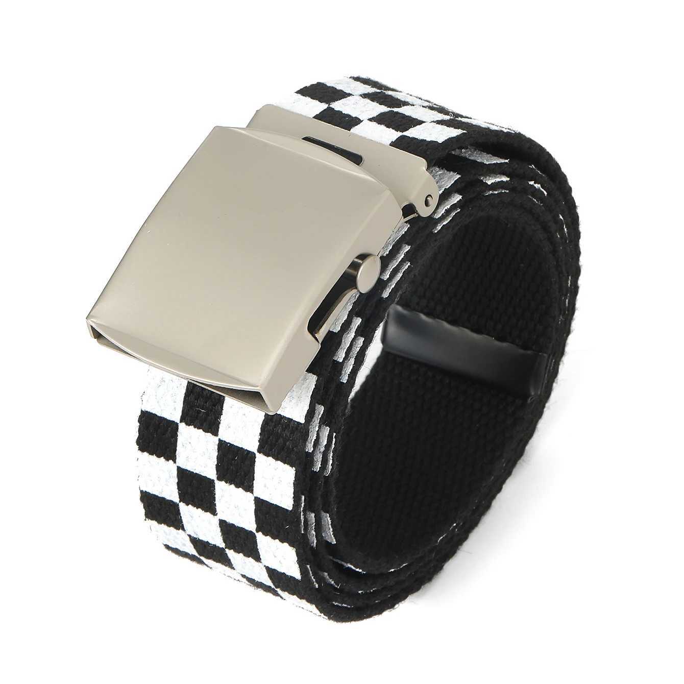3.8cm fashionable canvas mens belt alloy authentic buckle black and white checkered nylon belt youth trend belt X241209