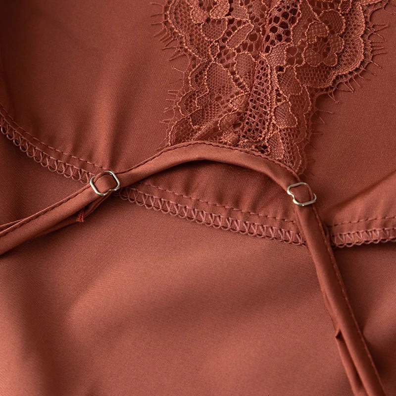 Suspender Nightgown Women Chemise Sleepwear Nightdress Sexy Lace Backless Nightwear Dressing Gown Satin Home Wear Loungewear 241209