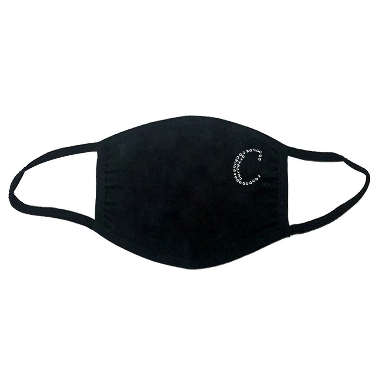 3pcs26 Letter Printed Black Face Mask Rhinestone Pattern Dustproof Cotton Washable Reusable Mondkapjes WasbaarXJ241209