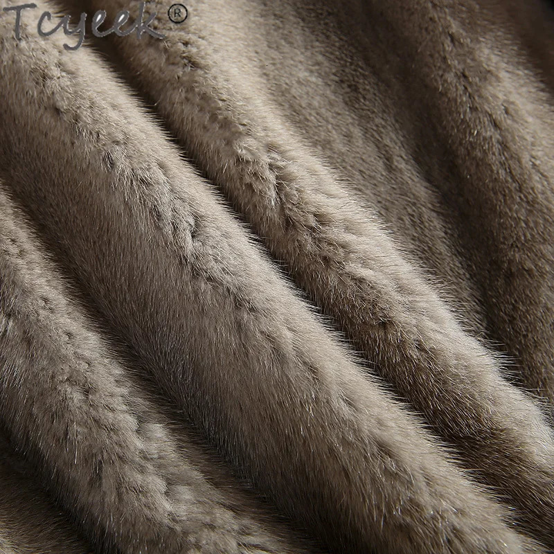 Tcyeek natural mink coat womens fur leather jacket full mink winter womens short real fur coat warm fox fur collar 241202