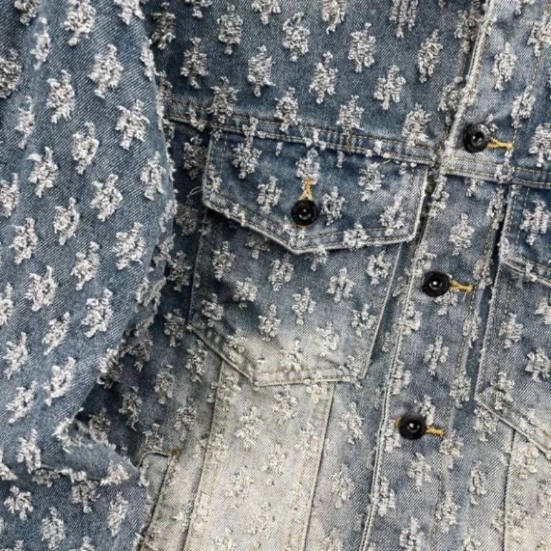 Men's Jackets Spring Washed Jacquard Loose American Fashion Brand High-end And Handsome Jacket Denim Women's