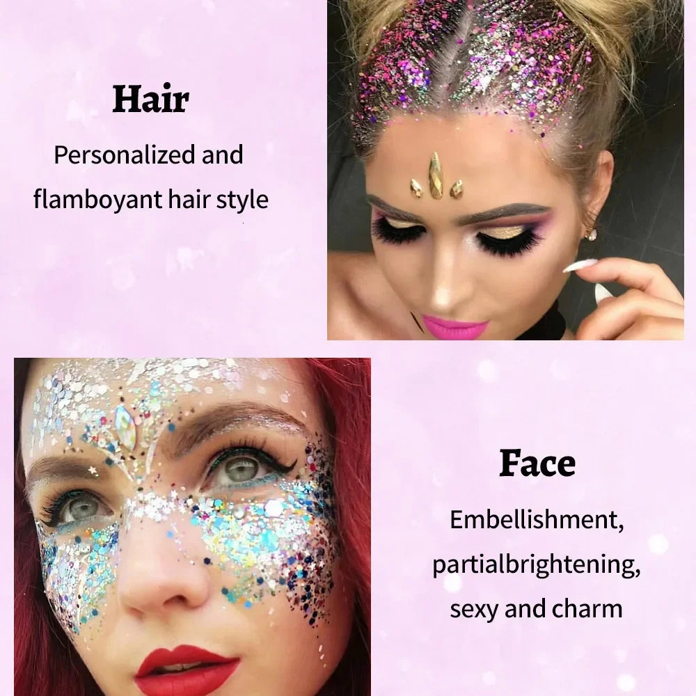 Body Glitter Gel Multifunctional Face Lip Hair Loose Sequins Flash Liquid Eyeshadow Festival Stage Makeup Decoration Cosmetics 241209