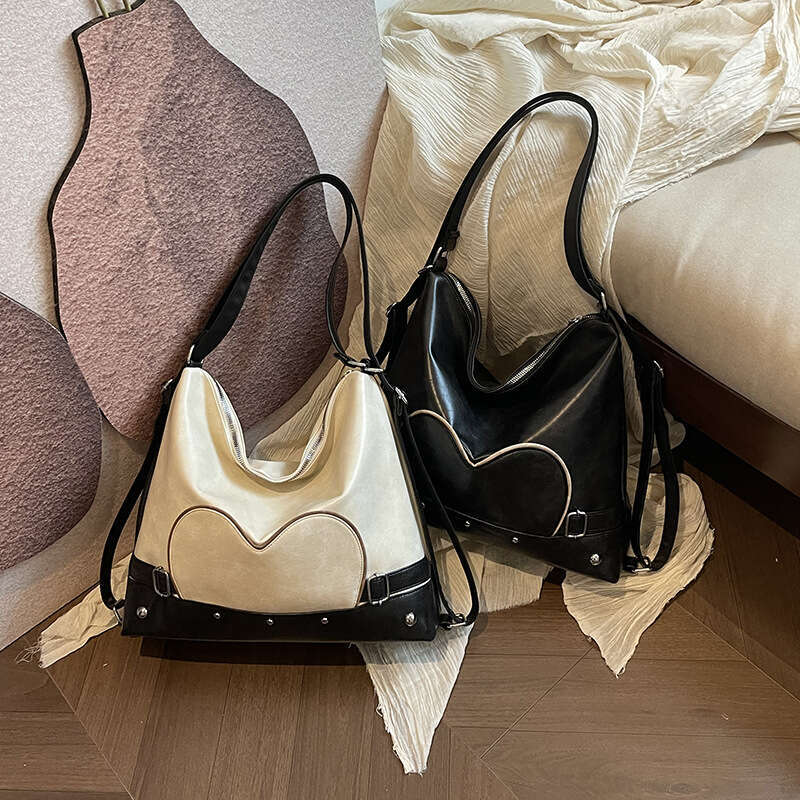 Korean version niche design shoulder women's fashionable and high-end commuting tote bag, lazy style contrasting color backpack