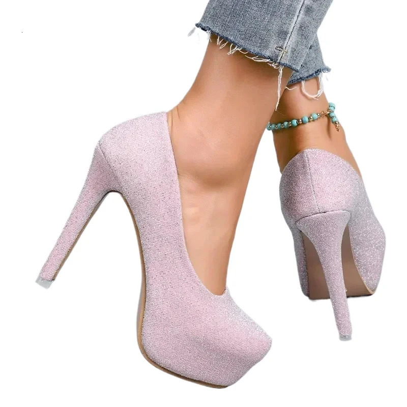 Round Toe Solid Color Pumps Super High Heel Thin Heels High Quality Womens Shoes Slip-on Spring/Autumn Platform Pumps 241209