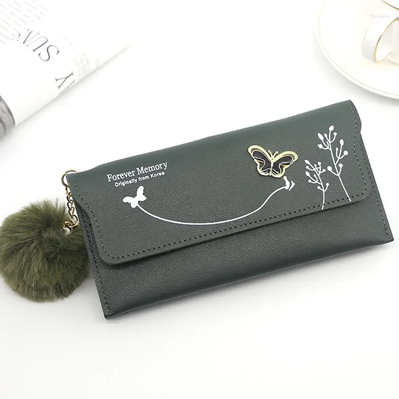 2025 NEW Wallets Fashionable Women Long Pure Color Wool Ball Bow Clutch Bag Women's Card Coin Purse Purses Wallet zhanyishengli