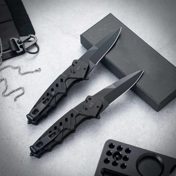 Top Quality NERO Flipper Folding Knife D2 Black Titanium Coating Blade Aviation Aluminum Handle Outdoor Camping Hiking Fishing EDC Pocket Knives