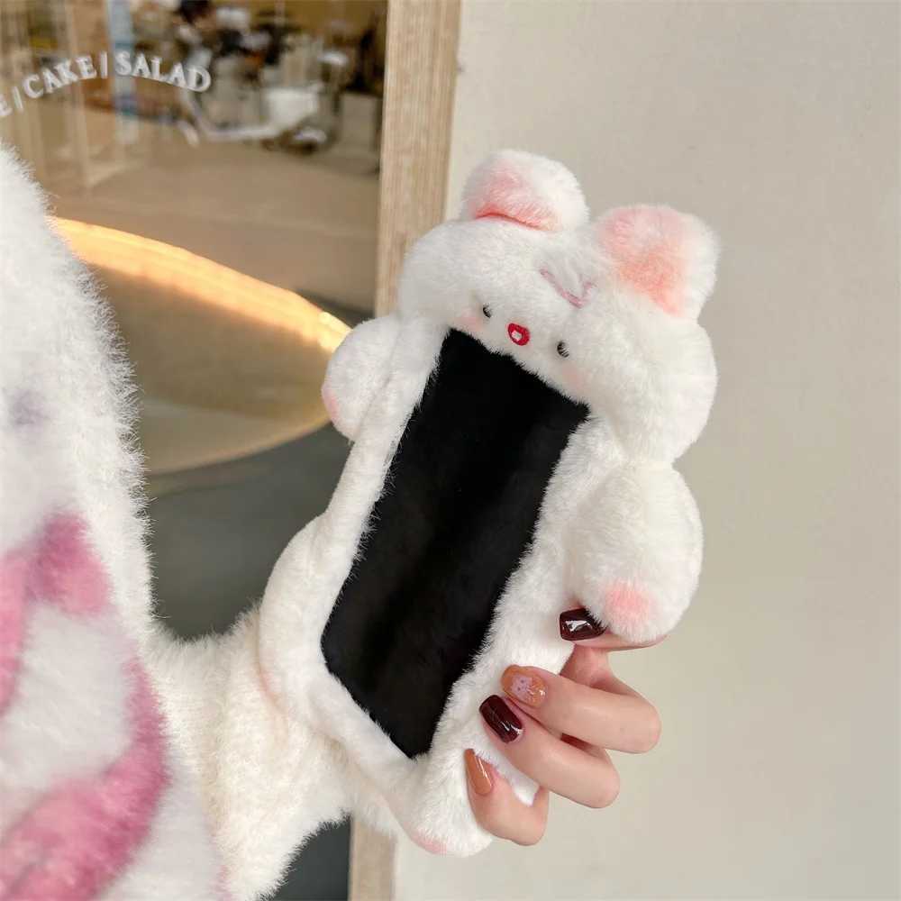 New Arrival Cute fluffy rabbit dog phone case suitable for iPhone 15 14 12 Pro Max 15 Pro 11 Warm and soft cartoon cover girl cute phone case Z241209