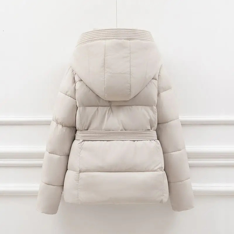 High end down jacket womens 2025 winter Parkas fashionable lace waist slim fit hooded cotton coat T665 241209