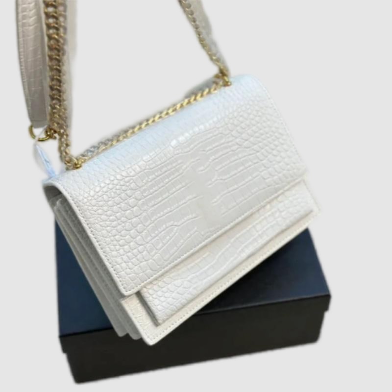Sunset crossbody bags designer women crocodile leather shoulder bag high quality flap solid color letter plated gold handbag purse xb182 C4