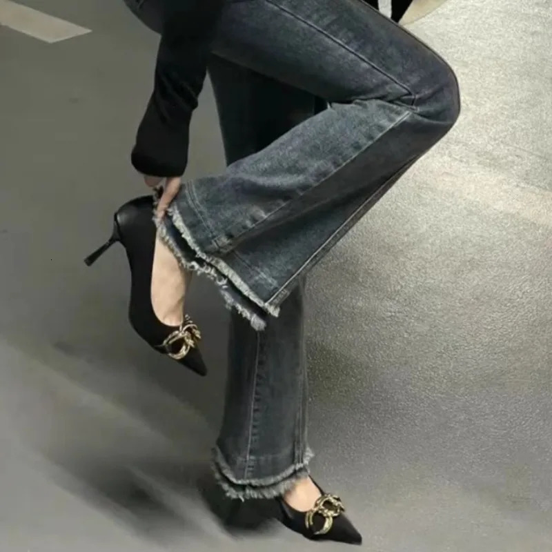 Womens High Heel Summer Korean Fashion Metal Chain Pointed Slim Heel Ladies Dress Shoes Zapatos De Mujer 241209