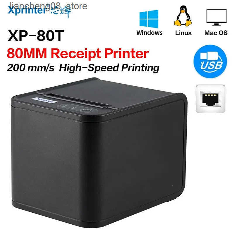 Printers Accessories Xprinter 80Mm Mini Thermal Receipt Printer Pos Printer Kitchen Printer Usb/Usb+Lan Port Printer With Auto Cutter XP-80T L240910