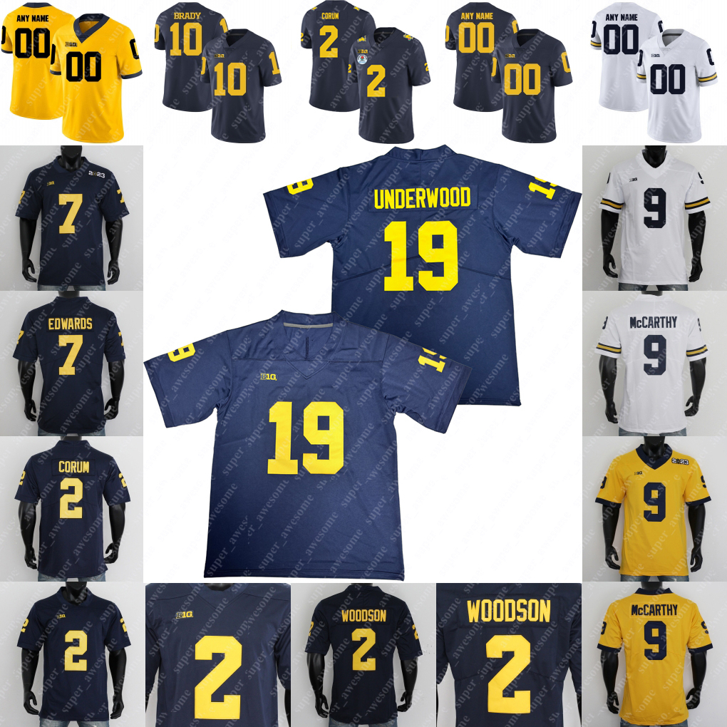 19 Underwood Football Jerseys Kalel Mullings Colston Loveland Will Johnson J.J. McCarthy Desmond Howard Charles Woodson Tom Brady