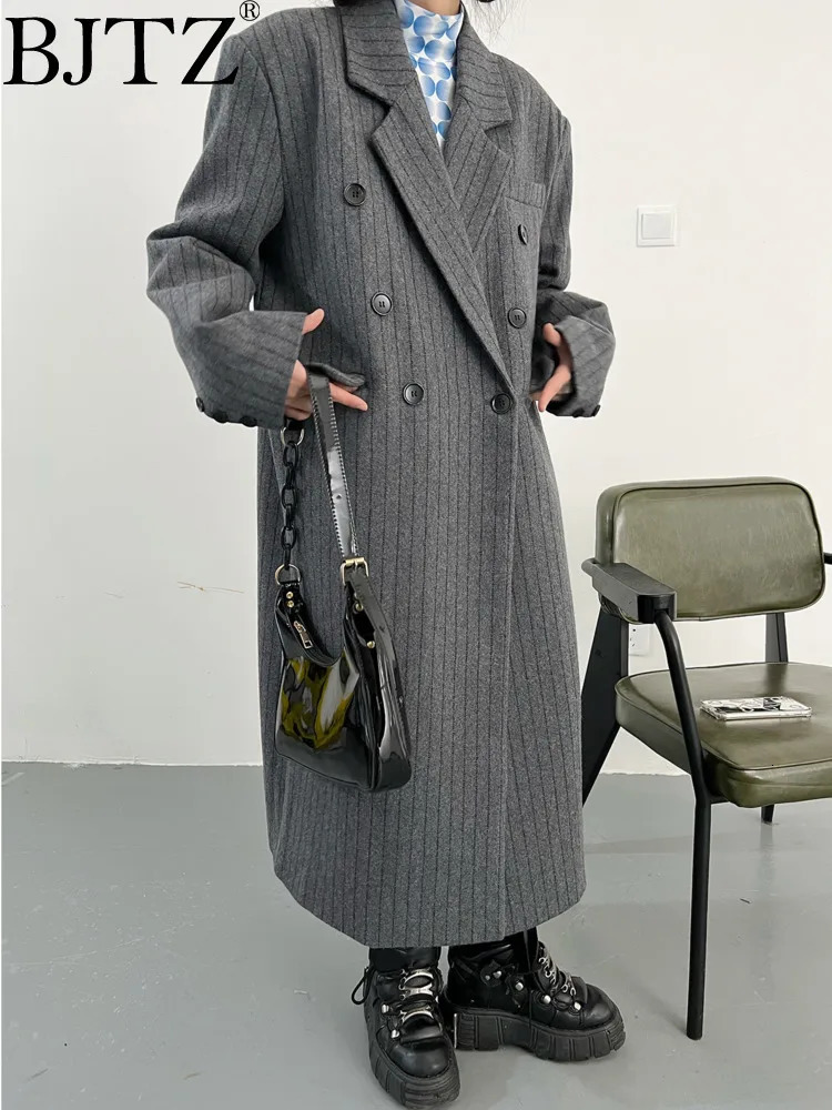 BJTZ temperature medium length loose British striped wool coat womens jacket spring/summer trend HL90 241204