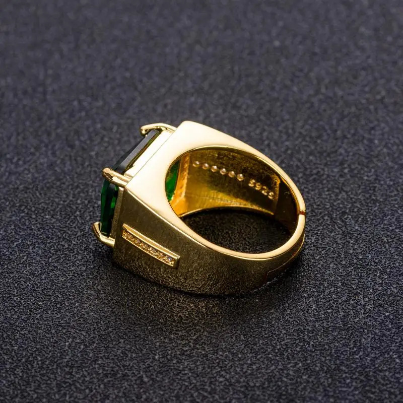 HOYON Emerald Rings Mens Jewelry Retro Style Square Ethnic Rings 14k Gold Color Open Green Diamond Ring for Gift box 241209