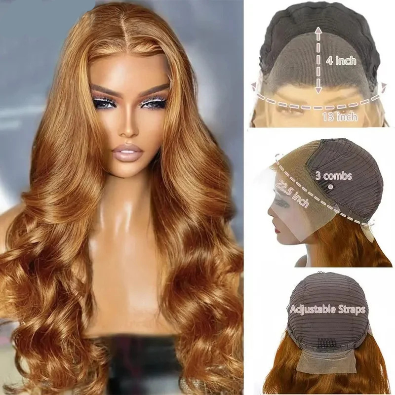 Deep Blonde Hair Body Wave Lace Frontal Wig Simulation Human Hair Wigs 13x4 HD Glueless Preplucked Wigs Transparent Lace Front Ready To Wear 250 Densi