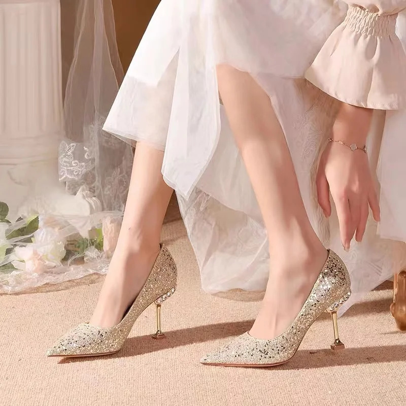 Women Fashion Rhinestone Pumps Shallow Mouth Women Fashion Office Work Wedding Party Shoes Low Thin Heel Womens Dress Shoes 241209