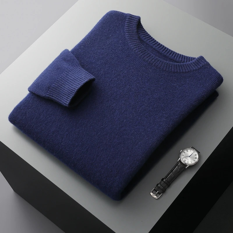 Mens wool sweater autumn and winter round neck loose solid color thick bottom sweater 241205