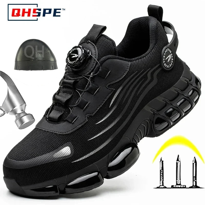 Rotating button safety shoes for men shock resistant and puncture resistant work shoes fashionable mens sports shoes safety protection shoes 241206