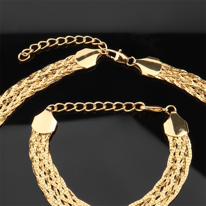 Gold Color Hollow Earrings Necklace Set Fashion Women Dubai Africa Punk Jewellery Choker Necklace Wholesale Accessaries 241115
