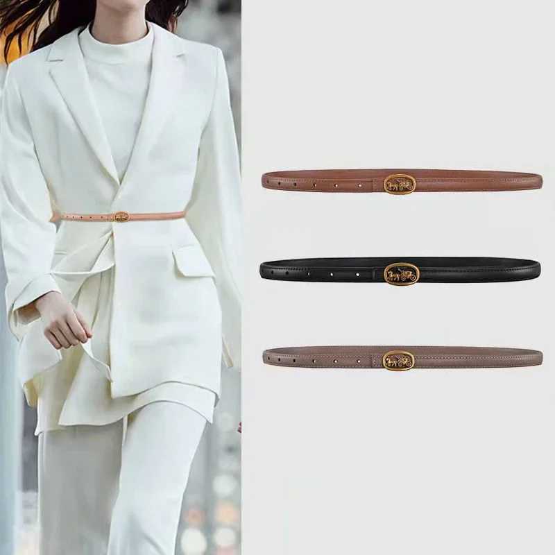 Narrow 1.3cm Fashion Luxury Designer Brand Womens Pin Buckle Warm Genuine Leather Jeans Belt Dress Belt X241209