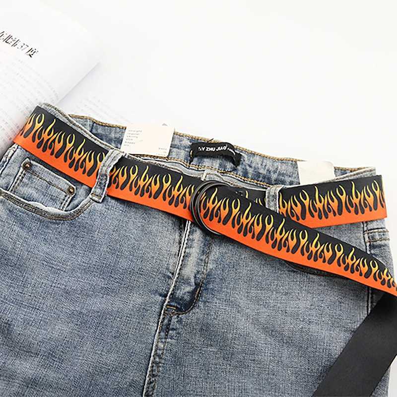 Hip Hop Fashion Mens Canvas Strap Personalized Casual Flame Strap Designer Strap Denim Strap Punk X2412091