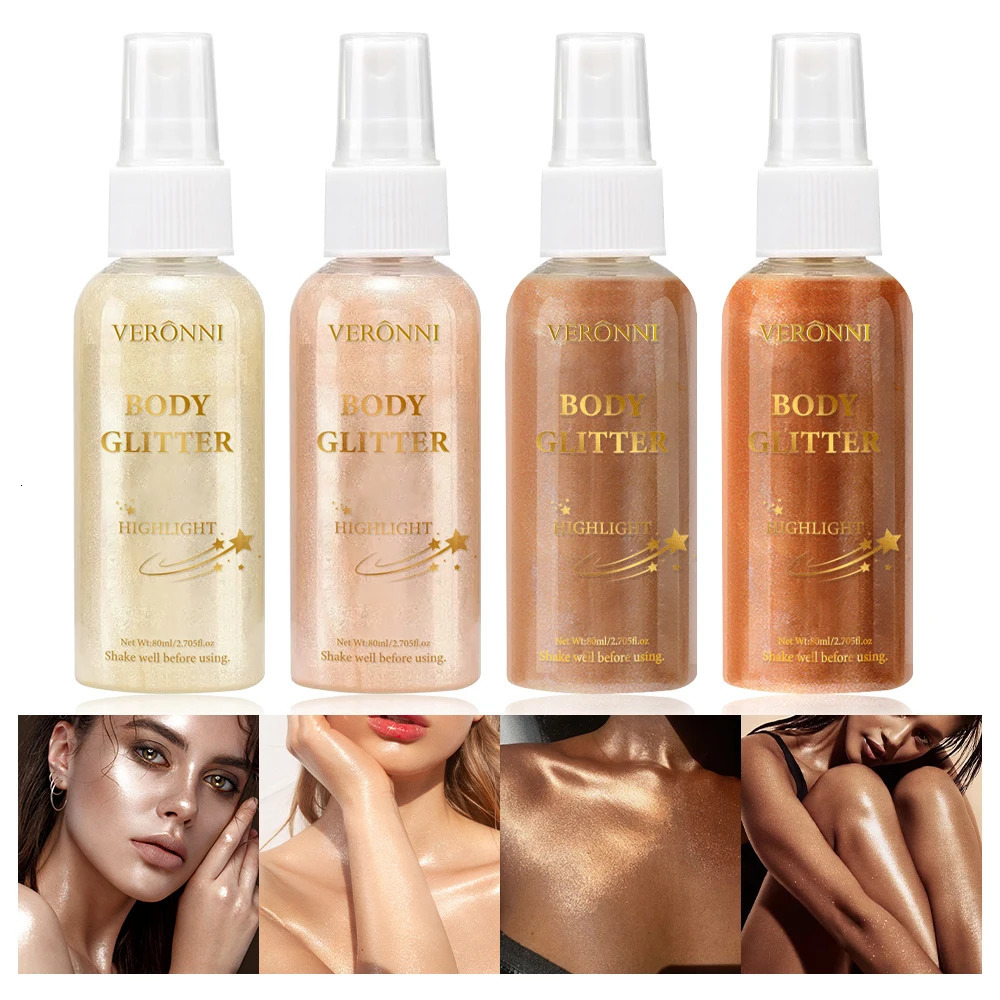 Liquid Highlighter Spray Shimmer Contour Body Shimmer Spray Hair Clothes Glitter Powder Quick Drying Glitter Makeup Cosmetics 241209