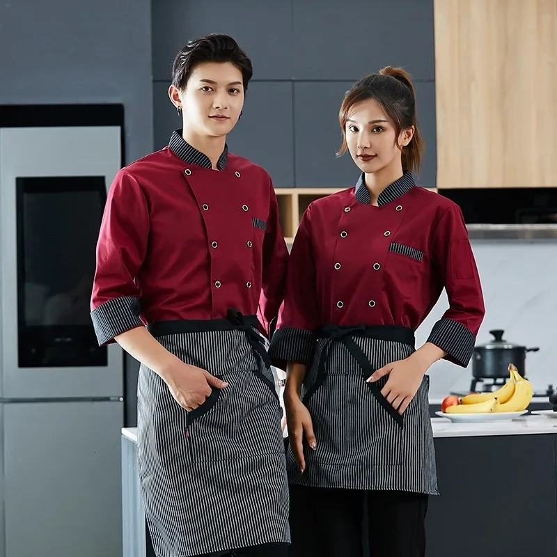 Chef overalls long-sleeved cake shop baker overalls el catering kitchen back cook male and female chef uniforms 241209