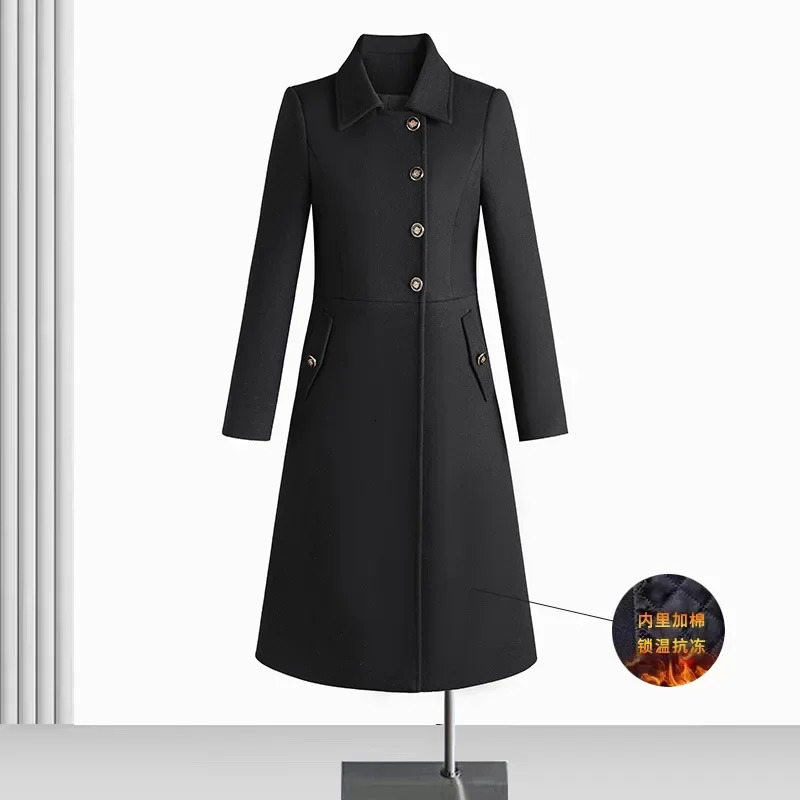 High quality wool blend long windbreaker suitable for women large size single corset for winter elegant clothes - black gray blue 241205