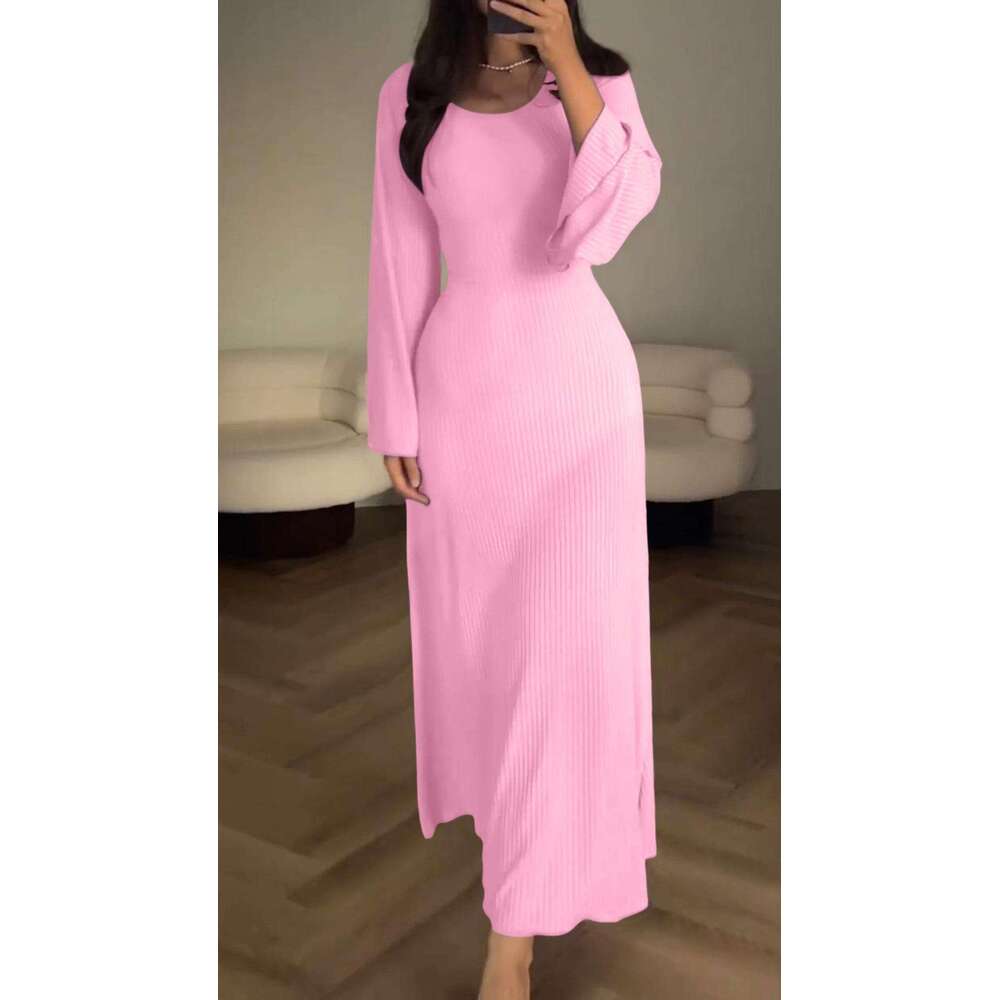 European American Autumn And Winter New Foreign Trade Long Sleeved Slit Loose Casual Professional Dress For Women B3