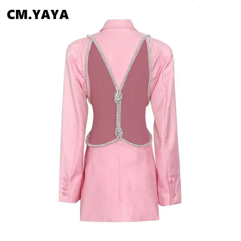 CM.YAYA Women Elegant Cutout Long Sleeve One Button Long Sleeve Notched Neck Blazer Street INS Splicing Blazers Outfits Tops 241209
