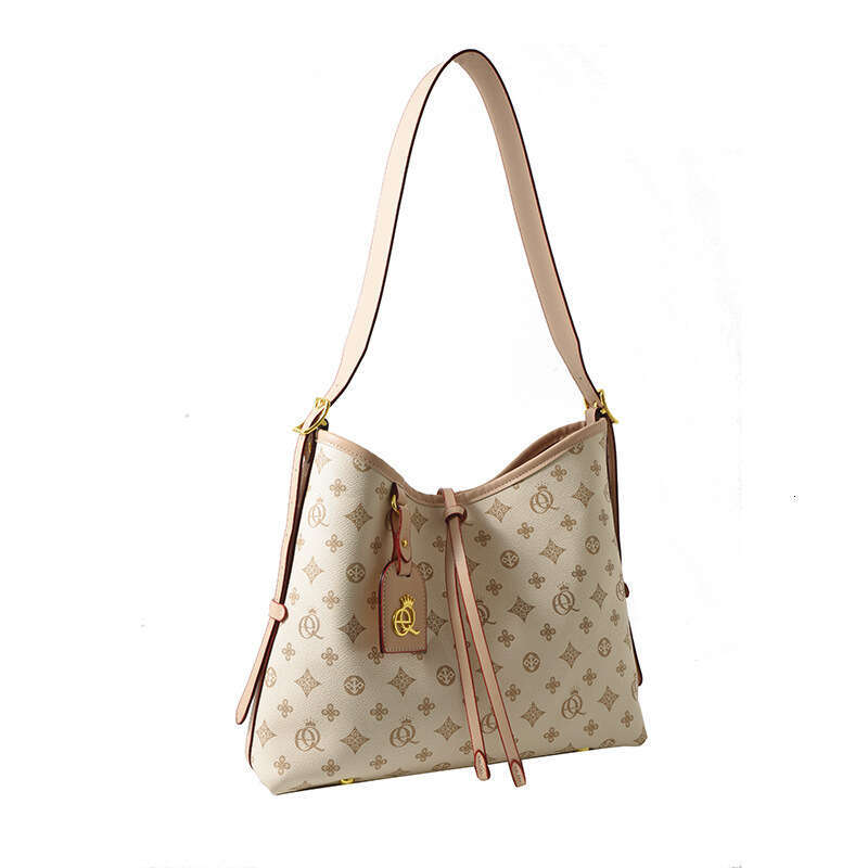 Elegant Old Flower Print Women's Tote Bag - High-End Shoulder Design with Letter Embellishment