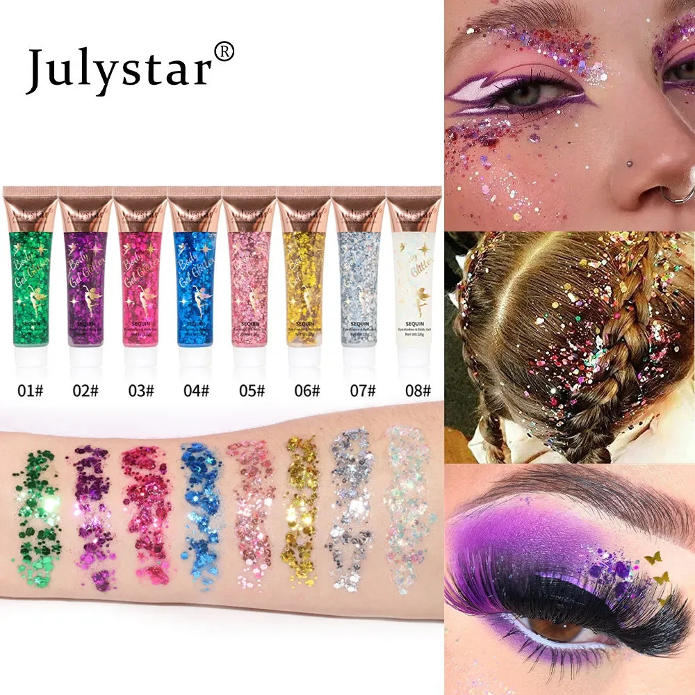 Body Glitter Gel Multifunctional Face Lip Hair Loose Sequins Flash Liquid Eyeshadow Festival Stage Makeup Decoration Cosmetics 241209