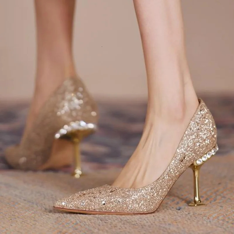 Women Fashion Rhinestone Pumps Shallow Mouth Women Fashion Office Work Wedding Party Shoes Low Thin Heel Womens Dress Shoes 241209