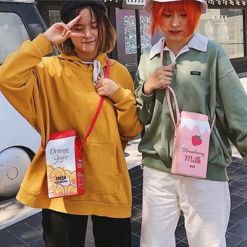 Drawstring Cute Milk Box Women Shoulder Bag Summer Printed Fruit Cartoon Strawberry Banana PU Small zhanyishengli