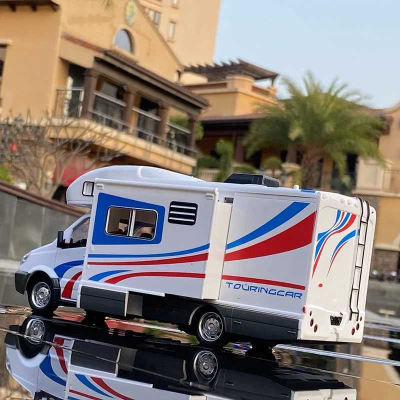 Free shipping 1 28 Diecast Entertainment Metal Camping Van RV Touring Car Model Sound and Light Childrens Toy Gift