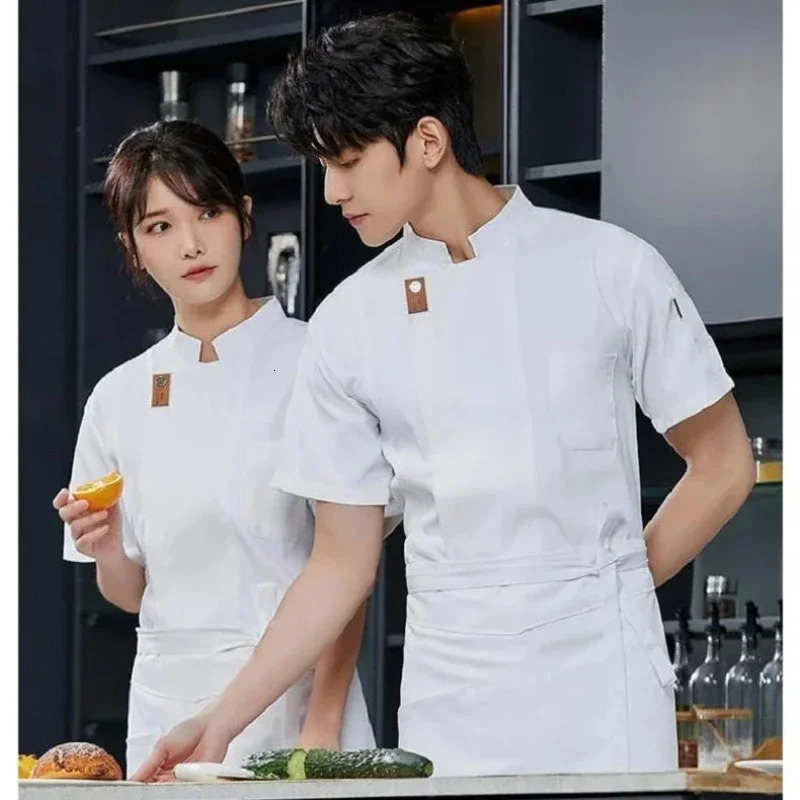 Catering Kitchen Baking Work Clothes Long-sleeved Polycotton el Smiling Chef Uniform Short-sleeved Mens Breathable el 241209