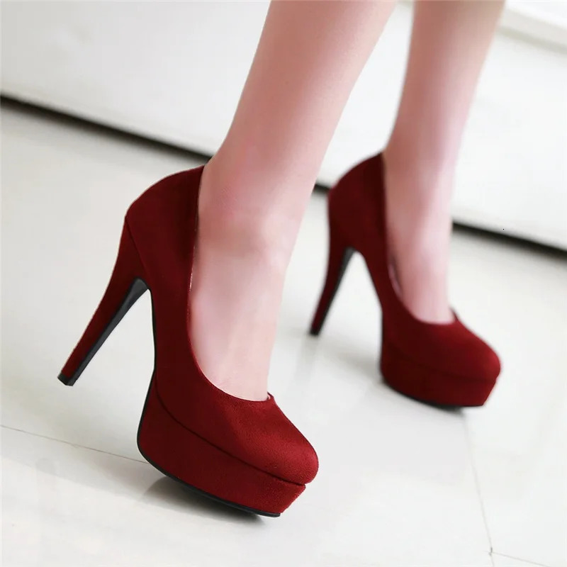 Elegant High Heels Shoes Woman Sexy Flock Platform Dress Pumps Blue Red Black Heeled Wedding Party Office Shoes Ladies Big Size 241209