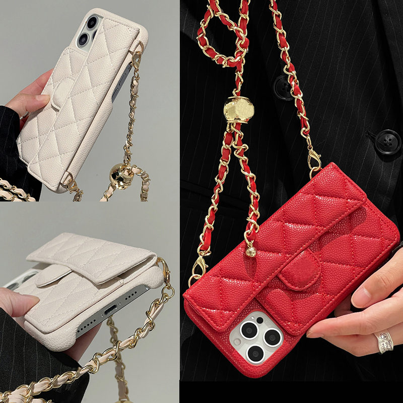 For iPhone 16 Pro Max Cases Women Crossbody Leather Phone Case Designer iPhone Case Apple iPhone14 Pro Max 13 12 14 Plus Wallet Card Holder Cases Cover Shoulder Chain