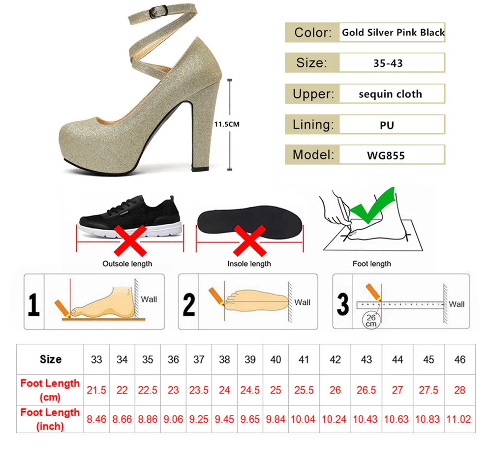 High Heels Ladies Dress Pumps Fashion Platform Women Dance Evening Party Shoes Gold Silver Black Pink Shiny Sequin Cloth 241209