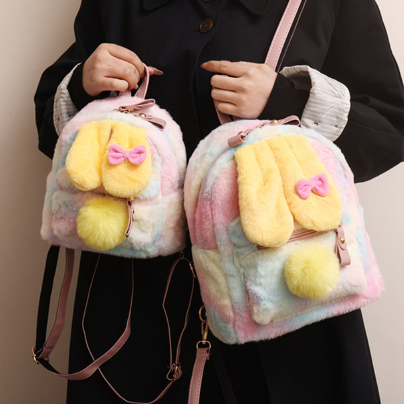 Cute Plush Backpack Rabbit Ear Bag Female Large Capacity 2026 New Backpack Carrying Cute Schoolbag Girls Travel Backpacks