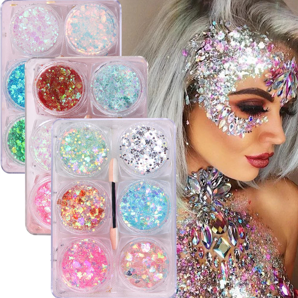 6jarsset FaceEye Glitter Gel for Kids Sparkling Sequins Cream for Eyeshadow Face Hair Body Halloween Party Eye Decorations 241209