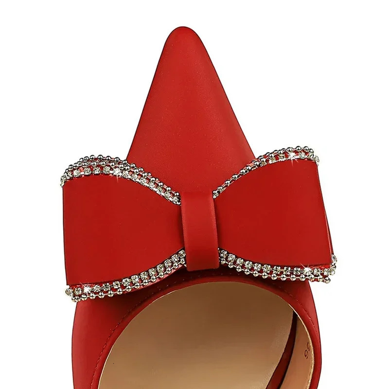 BIGTREE Fashion Nightclub Pumps 7cm High Heels Fashion Silk Pointed Toe Side Hollow Shiny Crystal Bowknots Lady Prom Shoes 241209